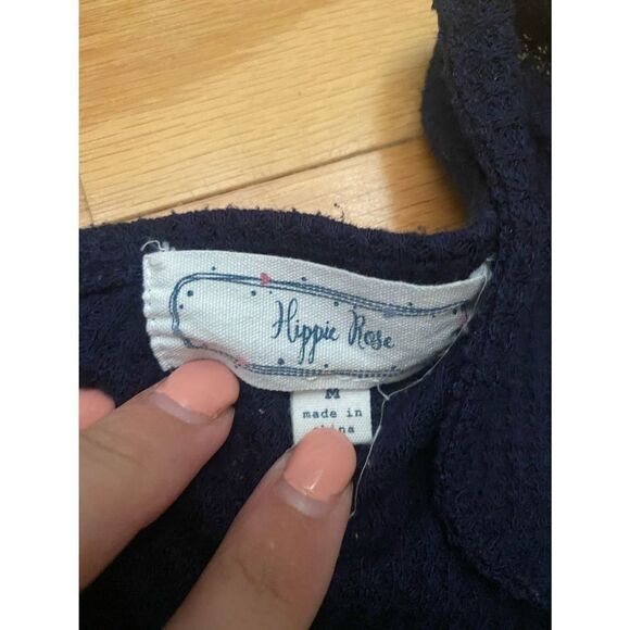 Navy button down hippie rose sleeveless tie front blouse - Picture 2 of 2